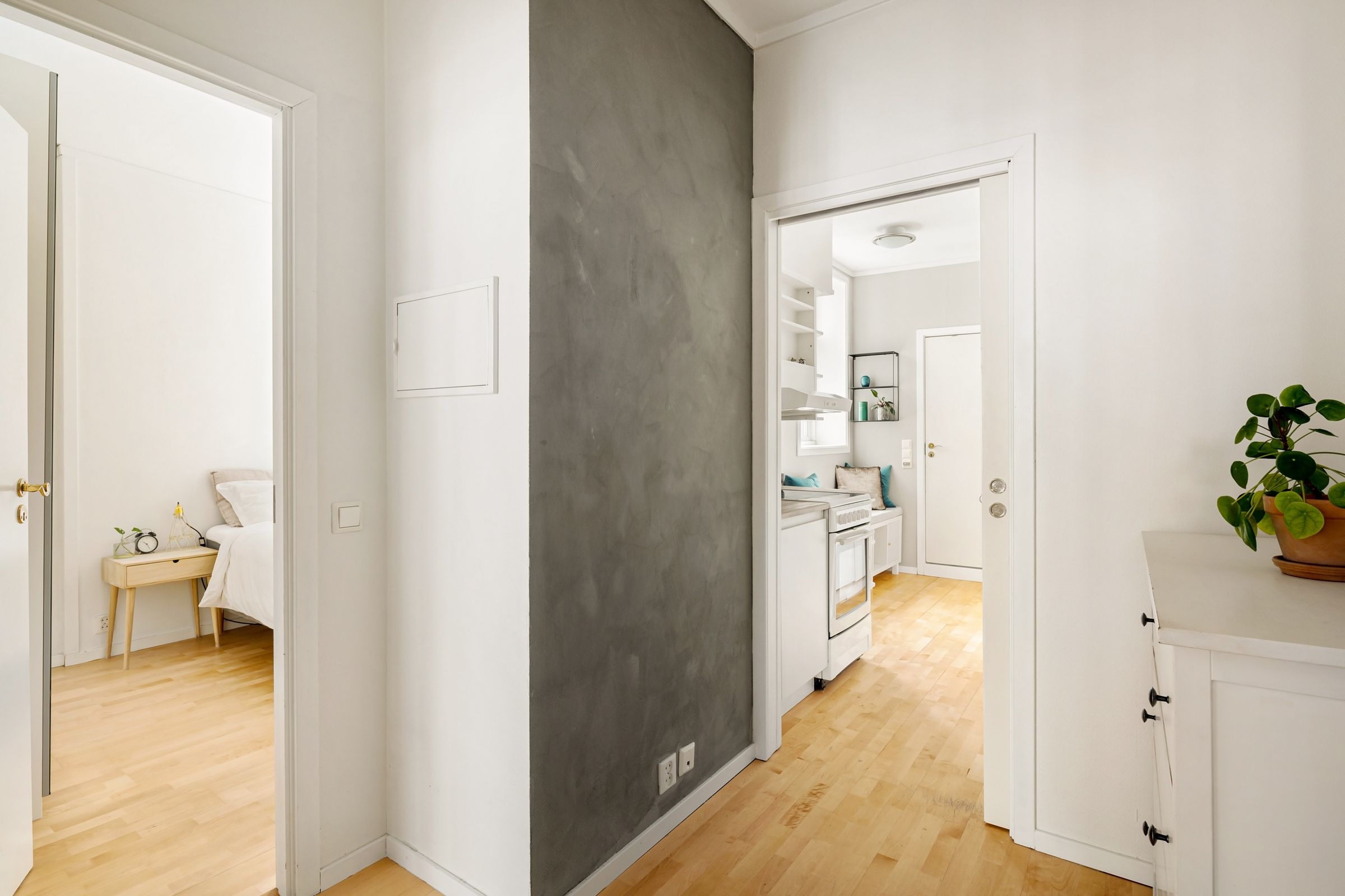 Clean modern residential hallway with light wood floors opening to bedrooms and living spaces in Ellon